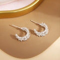 Silver Crushed Texture C Shape Open Hoop Stud Earrings view 3