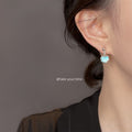 Silver Blue Iridescent Heart Drop Earrings Ball Stud Dangles view 2