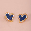 Heart Stud Earrings Navy Enamel And Metal Crystal Halo view 4