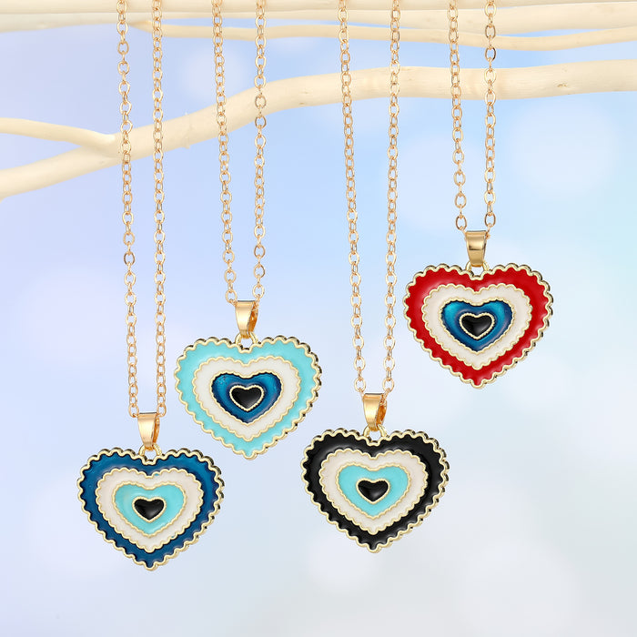 Gold Tone Layered Heart Evil Eye Pendant Necklaces in Four Colors