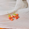 Orange Berry Cluster Green Leaf Gold Hook Earrings view 6