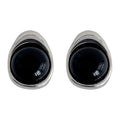 Silver Organic Bezel Black Cabochon Stone Stud Earrings view 5