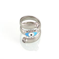 Evil Eye Spiral Open Ring Gold Steel Blue Enamel Zircon Tips view 7