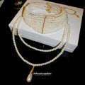 Layered Pearl Draped Necklace with Teardrop Pendant view 2