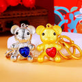 Heart Gem Teddy Bear Keychains in Gold and Silver Tone Finishes view 4