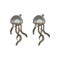 Silver Tone Jellyfish Drop Earrings With Polished Metal Tone Details view 5