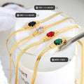 Gold Herringbone Necklace Bracelet Oval Glass Zircon Center view 2