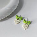 Green Enamel Bow Cream Heart Drop Stud Earrings Pair view 4