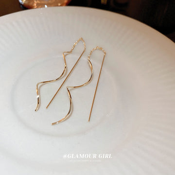 Gold Tone Wavy Threader Earrings Fashion Jewelry Design