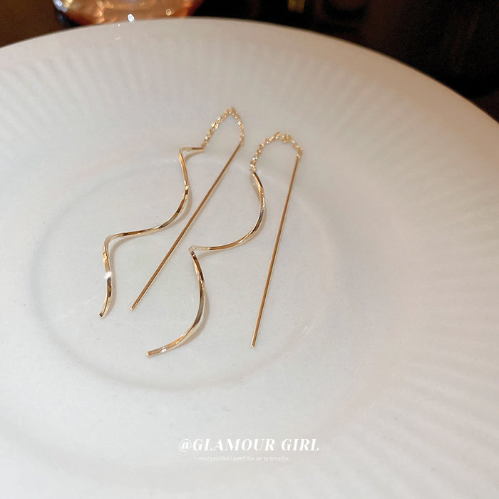 Gold Tone Wavy Threader Earrings Fashion Jewelry Design