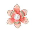 Layered Enamel Flower Brooch with Pearl Center Decorative Clothing Pin view 5