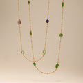 Gold Bead Station Necklace Czech Glass Marquise Round Stones view 3