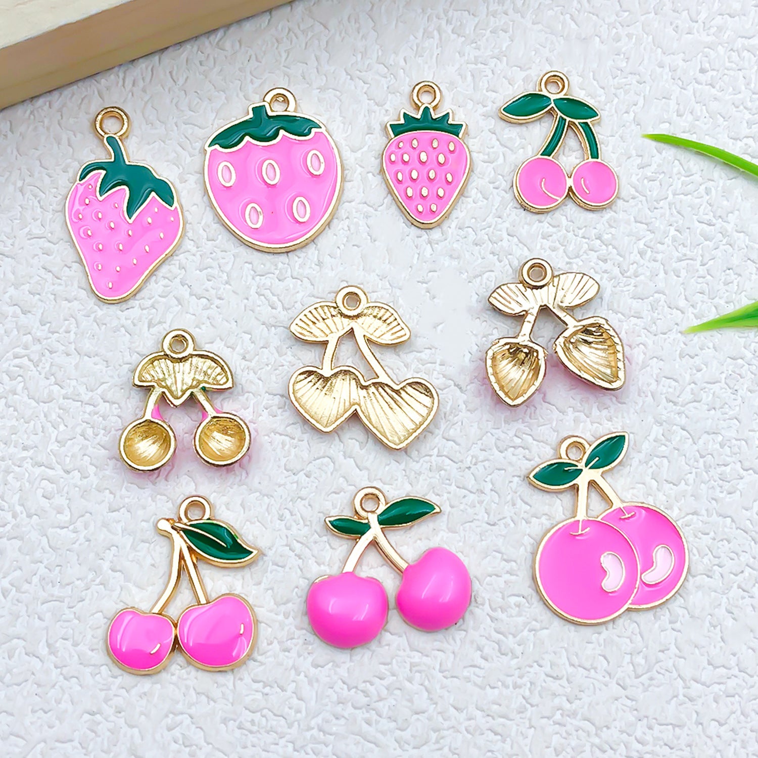 Rose Red Zinc Alloy Strawberry Cherry Fruit Charm Pendant for DIY Bracelet Necklace