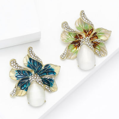 enamel lily flower with pearl brooch group view