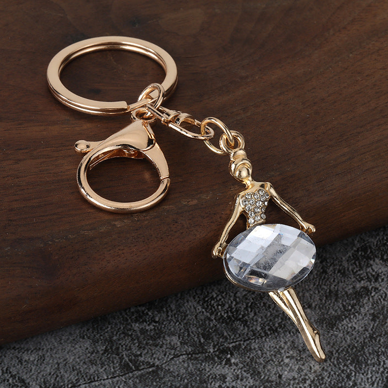 Ballet Girl Gemstone Metal Keychain Princess Style Bag Charm