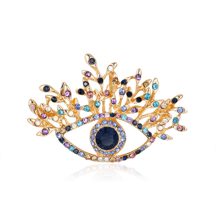 Blue Gold Tone Eye Crystal Metal Brooch Pin for Jackets and Lapels