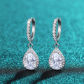 Silver Tone Teardrop Halo CZ Drop Huggie Hoop Earrings view 2