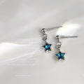 Silver Mini Blue Crystal Five Point Star Drop Earrings view 2
