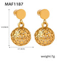 Gold Filigree Hollow Sphere Dangle Earrings Disc Stud view 6