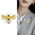 Yellow Enamel Bee Brooch Gold Tone Amber Gem Rhinestones view 3