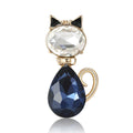 Gold Tone Rhinestone Cat Brooch Clear Head Pink Or Navy Body view 5