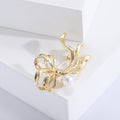 Ribbon Bow Brooch with Crystal Bud Accents for Jackets, Coats, and Scarves view 3