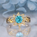 Two-Tone Blue Flower Leaf Clear Stone Finger Ring Sizes 6-10 view 3