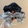 Cream Polka Dot Scrunchie with Black Bandana Bow Tie view 3