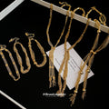 Gold Multi Strand Tassel Y Necklace Ball Square Styles view 4