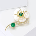 White Shell Flower Brooch With Decorative Crystal And Enamel Details view 3
