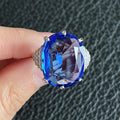 Oversized Deep Blue Oval Solitaire Statement Ring In Silver Tone view 3