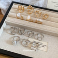 Open Abstract Metal Pearl Statement Ring Seven Piece Set view 4