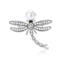 Pearl Head Dragonfly Brooch Rhinestone Wings Silver or Gold view 2