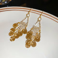 Gold Tone Crystal Chain and Disc Fringe Hook Earrings view 6