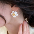 White Flower Stud Earrings with Crystal Centers with Crystal Accents view 3