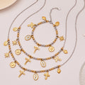 Shell Badge and Cross Necklace and Bracelet in Mixed Colors view 2