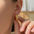 Rippled Textured C Hoop Earrings in Gold and Silver Tone view 4