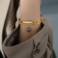 Gold Dual Band Cuff Bangles Chain Stone Bead Pendants Two Styles view 4