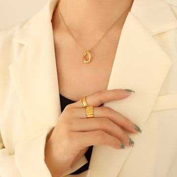 Twisted Geometric Oval Pendant Necklace Chain Link Earrings