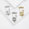 Swinging Cat Brooch with Bird and Branch Details for Jackets and Scarves view 1