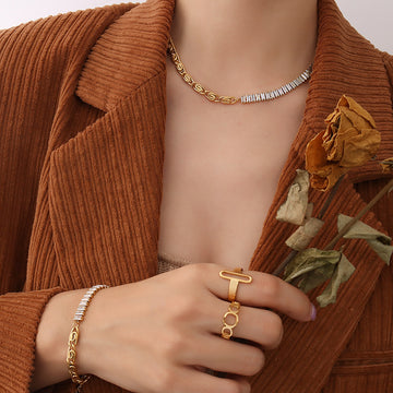 S-Link Chain Baguette Zircon Necklace And Bracelet Set