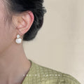 Cream White Enamel Dual Disc Drop Earrings Gold Frame view 4