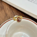 Gold Open Ring Red Enamel Gourd Charm With Pearl Accent view 3