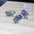 Purple Grape Bead Ring and Ear Cuffs Heart Crystal Drops view 4