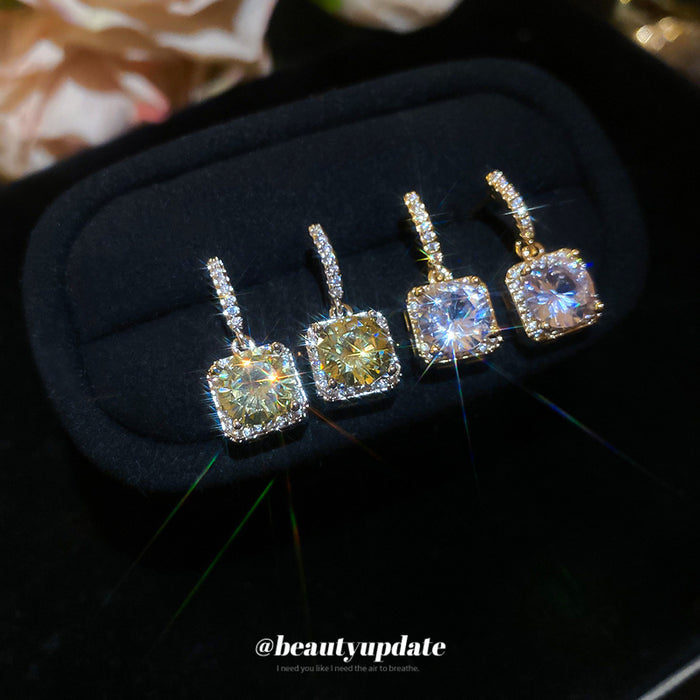 Square Crystal Drop Earrings in White and Pale Green Options