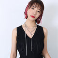 Layered Ball And Zircon Tassel Necklace Steel Tone view 6