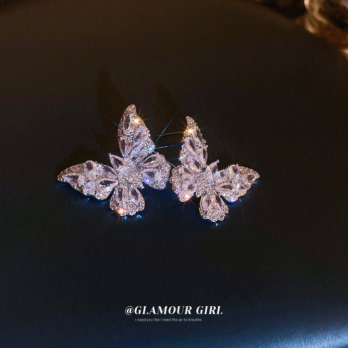 Pale Purple Crystal Butterfly Stud Earrings Fashion Jewelry