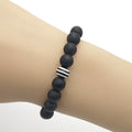 Matte Black Frosted Bead Stretch Bracelet Striped Accent view 1