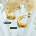 Gold C-Shape Chunky Hoop Stud Earrings Polished Metal Pair view 2