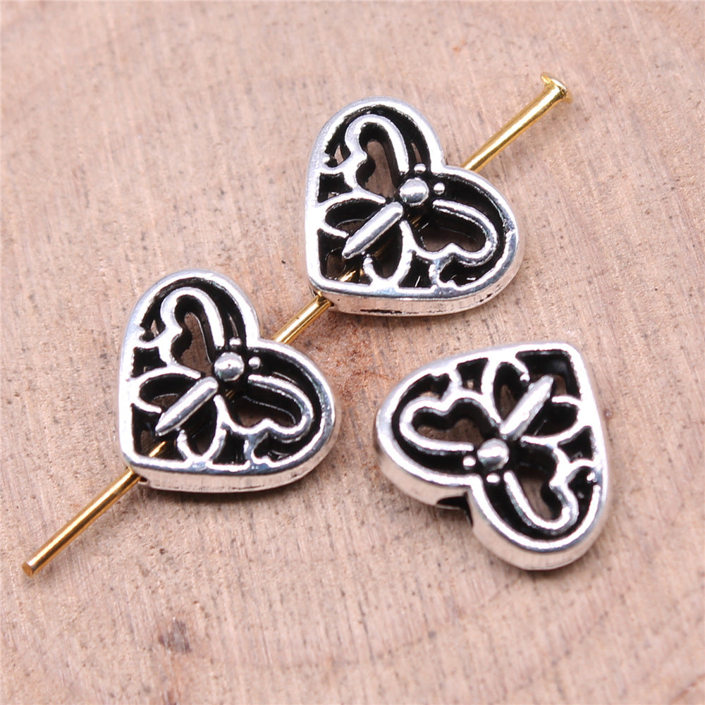 12x10mm 1.1g Antique Silver Zinc Alloy Heart Butterfly Beads for DIY Jewelry Making